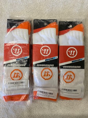 New 3 Pair Warrior Game Day Socks Home and Away Medium (Shoe 7.5-9) White/Orange