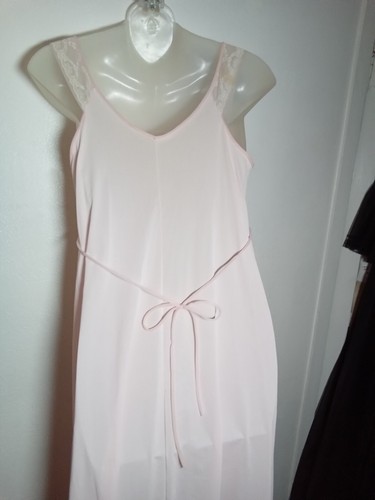 VTG BABYDOLL PEIGNOIR ROBE NIGHTY SET FULL SHEER CHIFFON CARNATION PINK SZ S/M - Picture 8 of 11