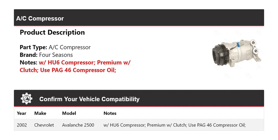 Chevrolet Avalanche 2500 2002 compresor de aire acondicionado 4 estaciones Foto 2 de 4