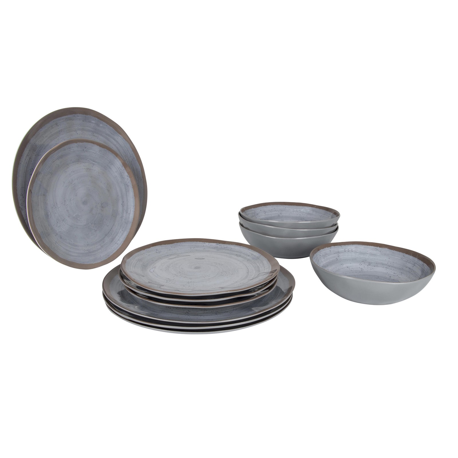 Vaisselle mélamine Gris et Terra Halo de 12 pièces pour le camping