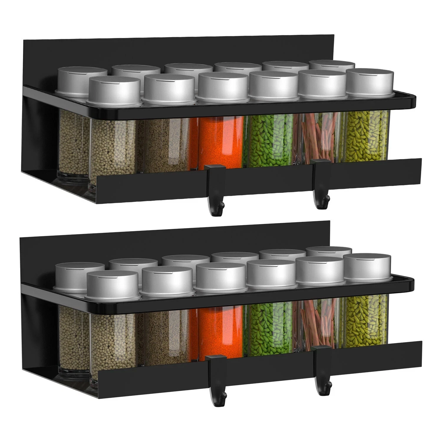 2Pack Magnetic Spice Holder Rack Kitchen Organizer Fridge Spices Shelf w/4 Hooks