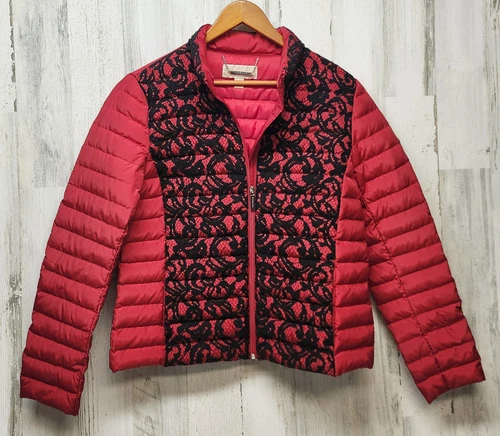 Michael Kors Giacca Donna Grande Rosso Nero Pizzo Trapuntato Tampone