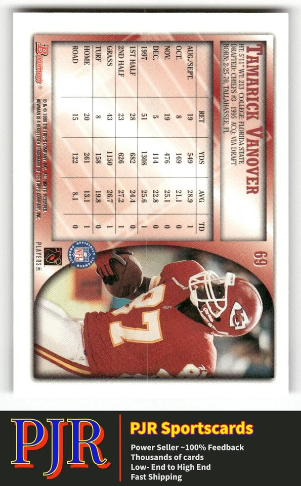 Tamarick Vanover 1998 Bowman #69 Kansas City Chiefs - Image 2 of 2