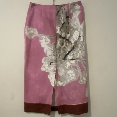 ZARA Women s Regular M Pink White Gray Brown Floral Cotton Midi Pencil Skirt