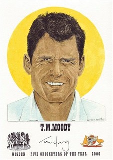 TOM MOODY Wisden cricketer of the Year 2000 GENUINELY AUTOGRAPHED print