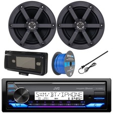 JVC Marine Bluetooth Receiver, 2x 6.5" 100W Boat Speakers w/Wire, Antenna, Cover