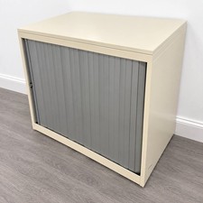 Desk-Height Office Tambour Cupboard, Cream / Grey, 1 Adjustable Shelf, H700mm