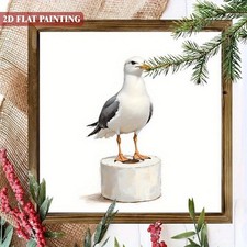 Cute Seagull On White Post Wooden Plaque Coastal Nautical Rustic Beach Decor