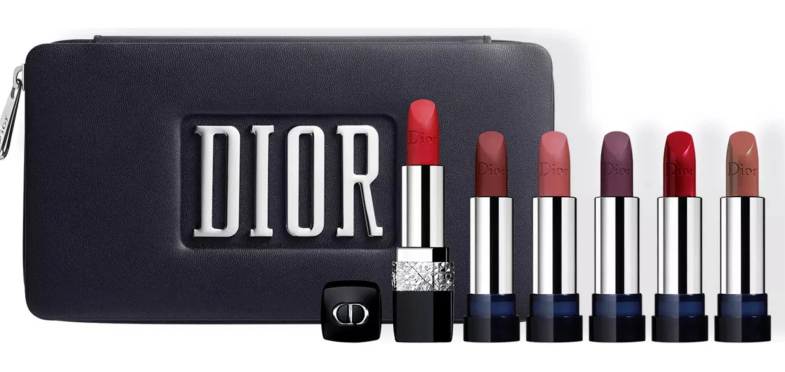DIOR ROUGE LIPSTICK SET IN BLACK ZIPPED CASE WITH MIRROR - "PRECIOUS ROCKS"