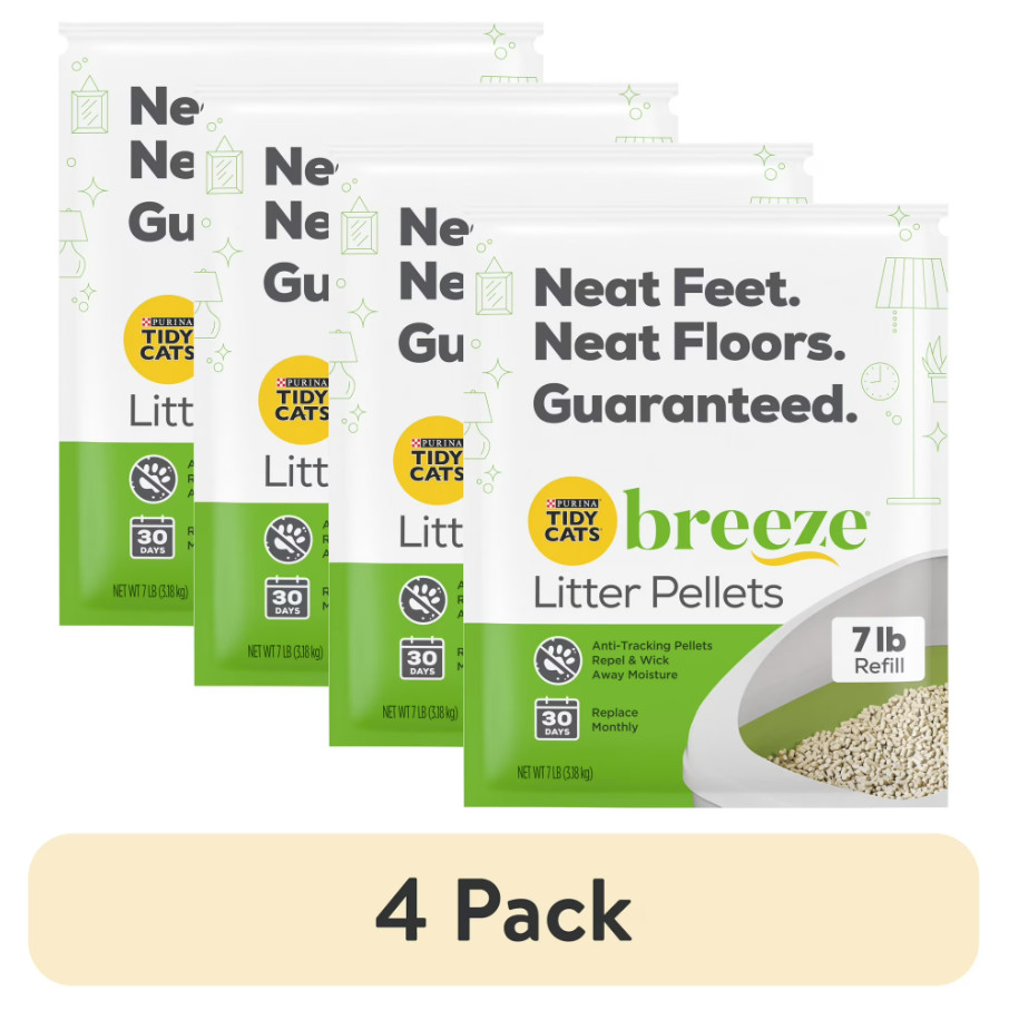(4 pack) Purina Tidy Cats Unscented Breeze Cat Litter Pellets Refill, 7 lb