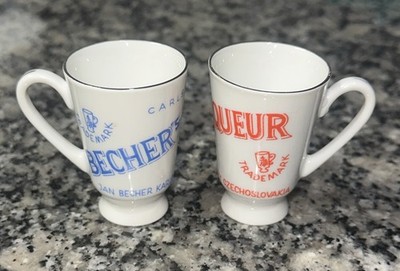 Becher's Liqueur Ceramic Shot Glasses Czechoslovakia Red Blue Lot Of 2