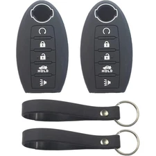 2Pcs Black Rubber Silicone 5 Buttons Smart Key Fob Cover Case Skin Protector