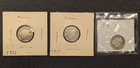 Lot of 3 US Barber Dimes - 1911, 1913, 1916-S - 90% Silver