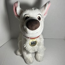 Disney Store White Dog BOLT 13" Plush Stuffed Animal Happy