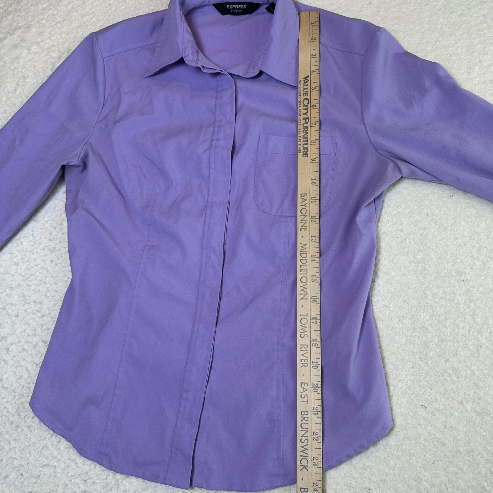 Express Stretch Purple Hidden Button Front Long S… - image 5