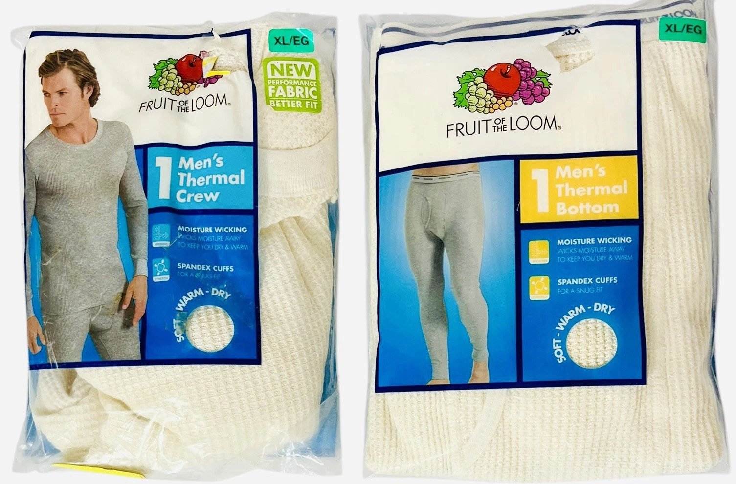 2016 Fruit of the Loom Thermal Pants And Crew Shirt Set Of 2 Mens XL -New