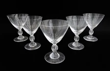 5  Lalique France Crystal Glass Martini Goblets in Frejus Signed