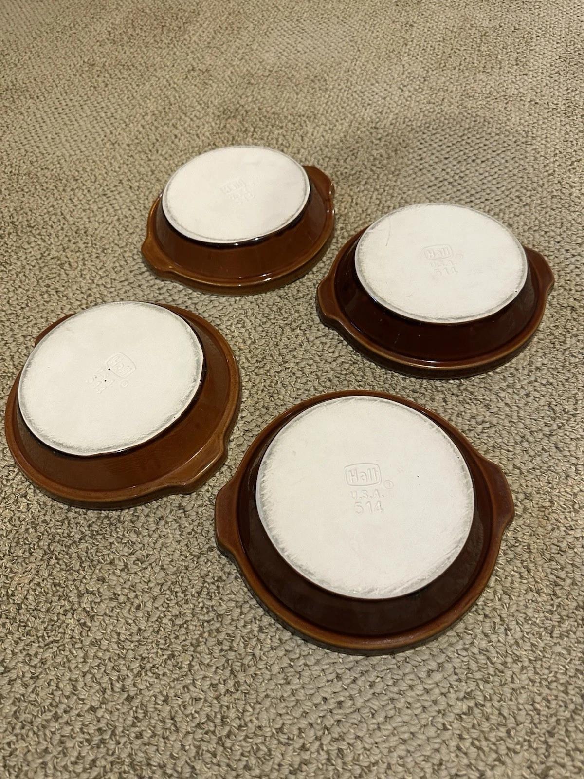 Set of 4 Vintage Hall 514 USA Pottery 7 1/4" Round Pie Plates / Baking Dishes