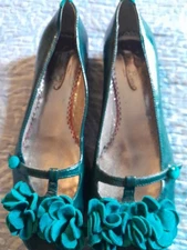 Vtg Womens Poetic Lisence leather Uppers Sz 8 Green  Shoes Flats Read
