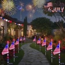 4th of July Decorations Outdoor Solar Lights, 10 Pack Red White and Blue Amer...