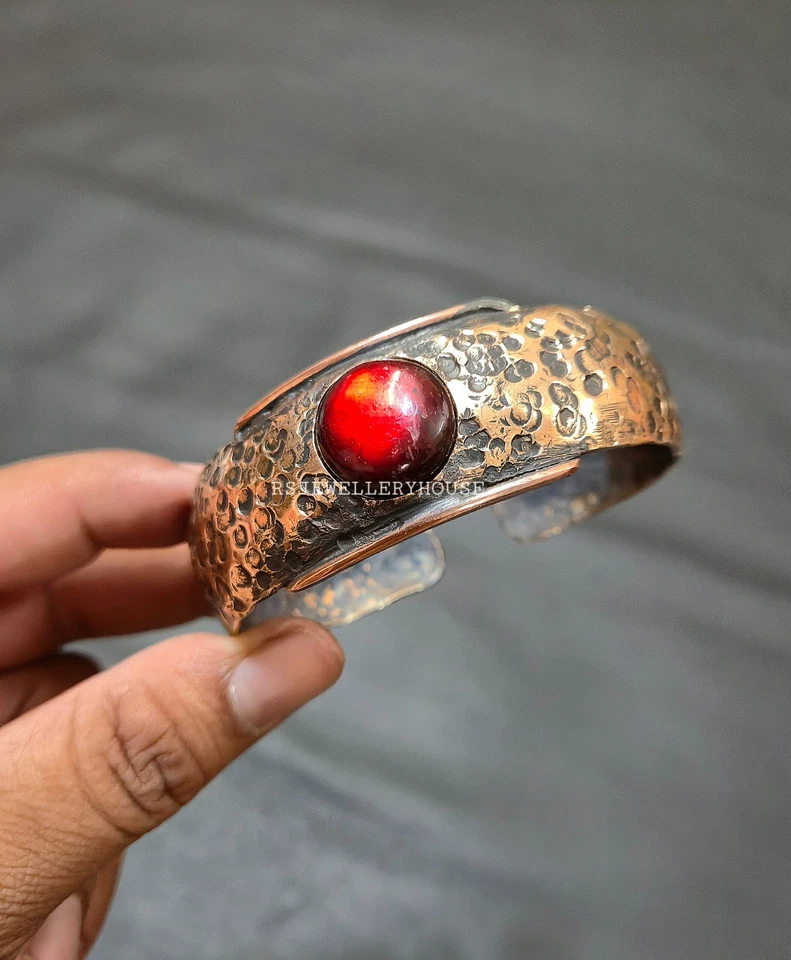 Pulsera de labradorita roja brazalete envuelto en alambre de cobre pulsera ajustable para regalo Foto 3 de 4