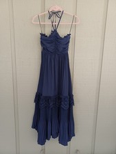 Ramy Brook Dulce Pleated Halter Maxi Dress Size XS Party Cocktail Ruffle In Navy