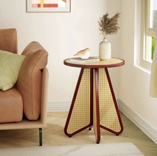 Boho Rattan Round End  Side Table For Living Room, Accent Table Bedside Table