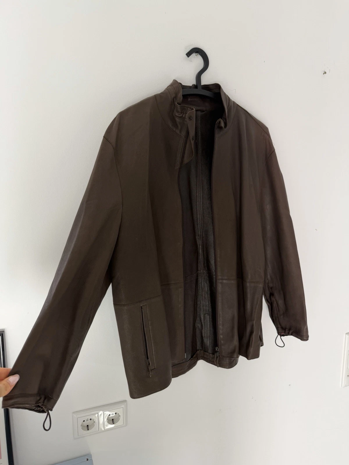 Burberry Prorsum Men's Leather Jacket Brown College Jacket Stand Collar Size 54 Vintage image 2