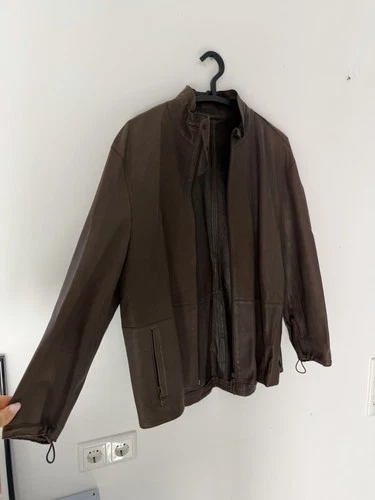 Burberry Prorsum Men's Leather Jacket Brown College Jacket Stand Collar Size 54 Vintage image 2