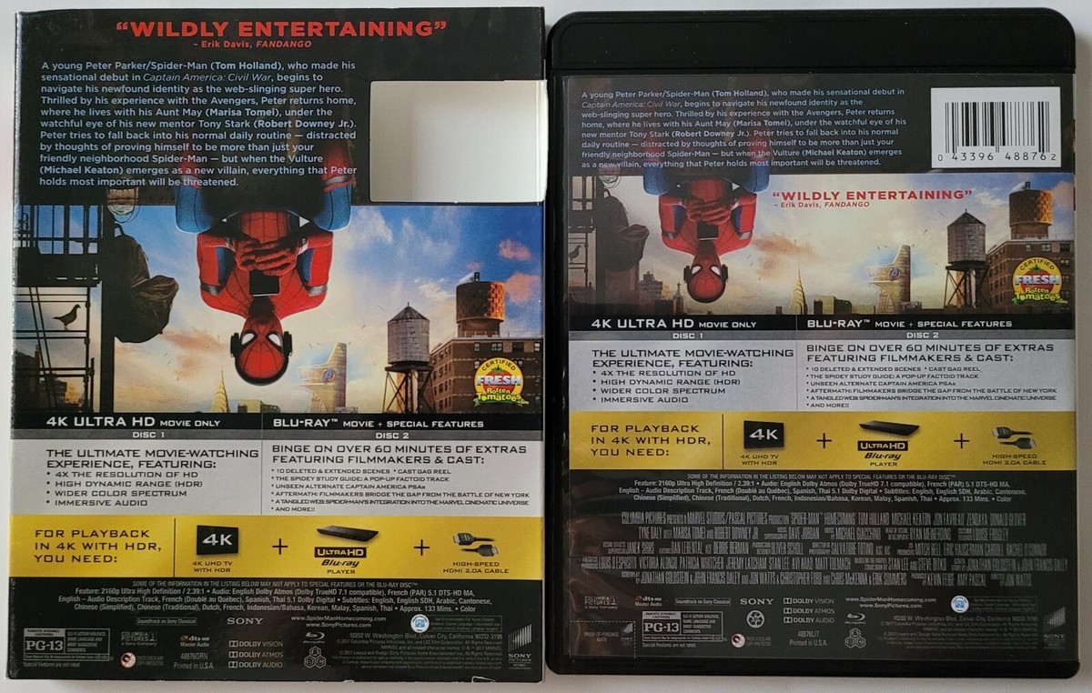 MARVEL SPIDER MAN: HOMECOMING 4K ULTRA HD BLU RAY 2 DISCS + RARE 