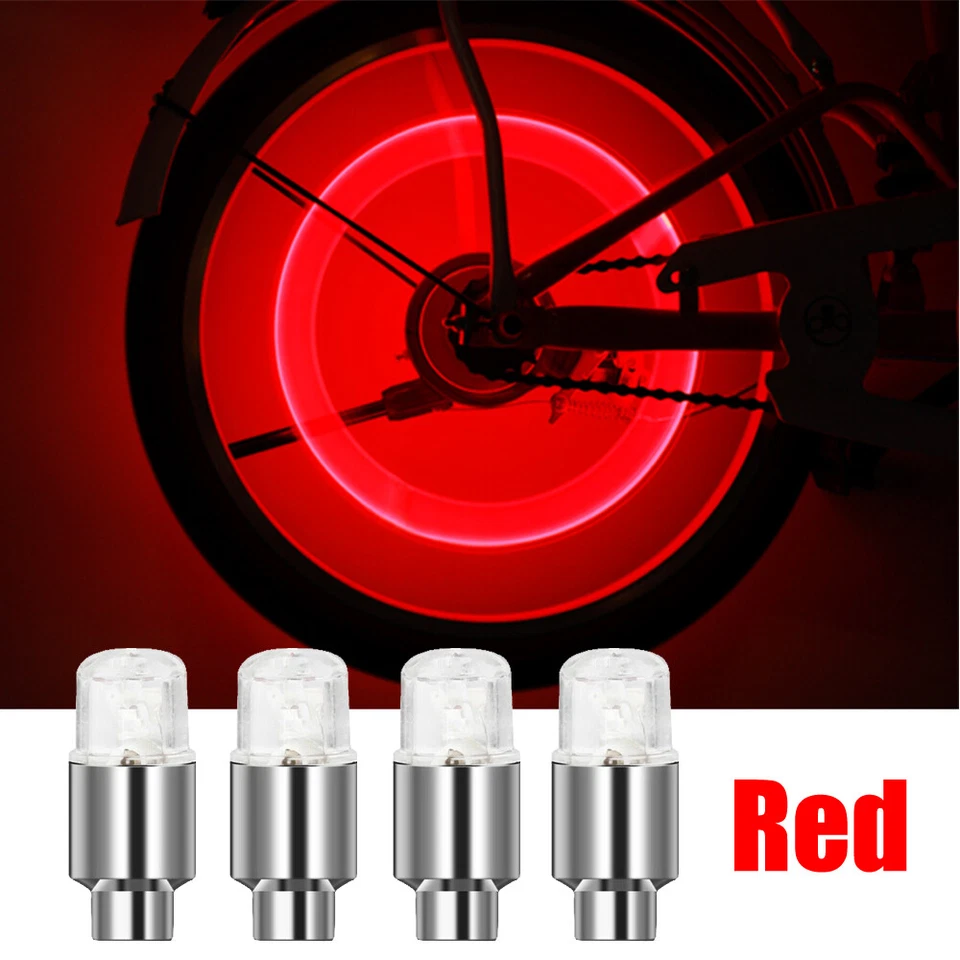 Tapa de vástago de válvula de aire para neumático de rueda de coche rojo 4 piezas tapas de luz LED accesorios adornos Foto 4 de 4