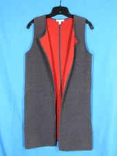 BELFORD Open Front 100% PIMA COTTON Gray/Rust REVERSIBLE Vest/Topper Sz XS