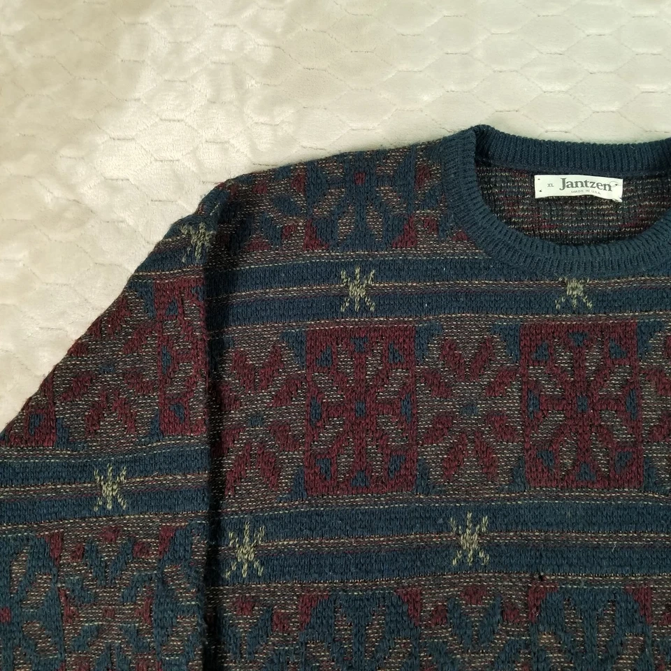 VTG 1990s Jantzen Patterned Knit Grandpa Sweater Sz XL Pullover USA Made - Image 4 of 4