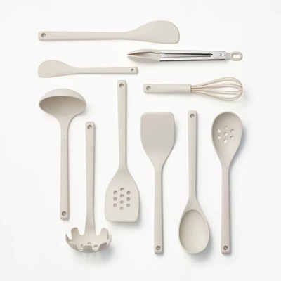 10pc Soft Grip Nylon Kitchen Utensil Set Gray - Figmint 