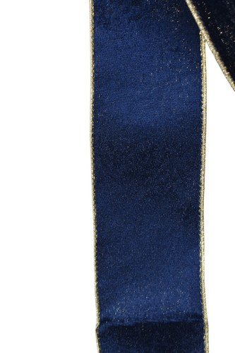 Large 10" Hand Made Wreath Bow -Wired Indoor Velvet-Christmas-Navy Blue Gold - Picture 4 of 7