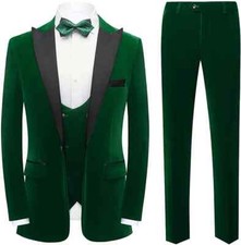 Green Men's Velvet Suit Peak Lapel Blazer Prom Party Dinner Groom Tuxedo Wedding
