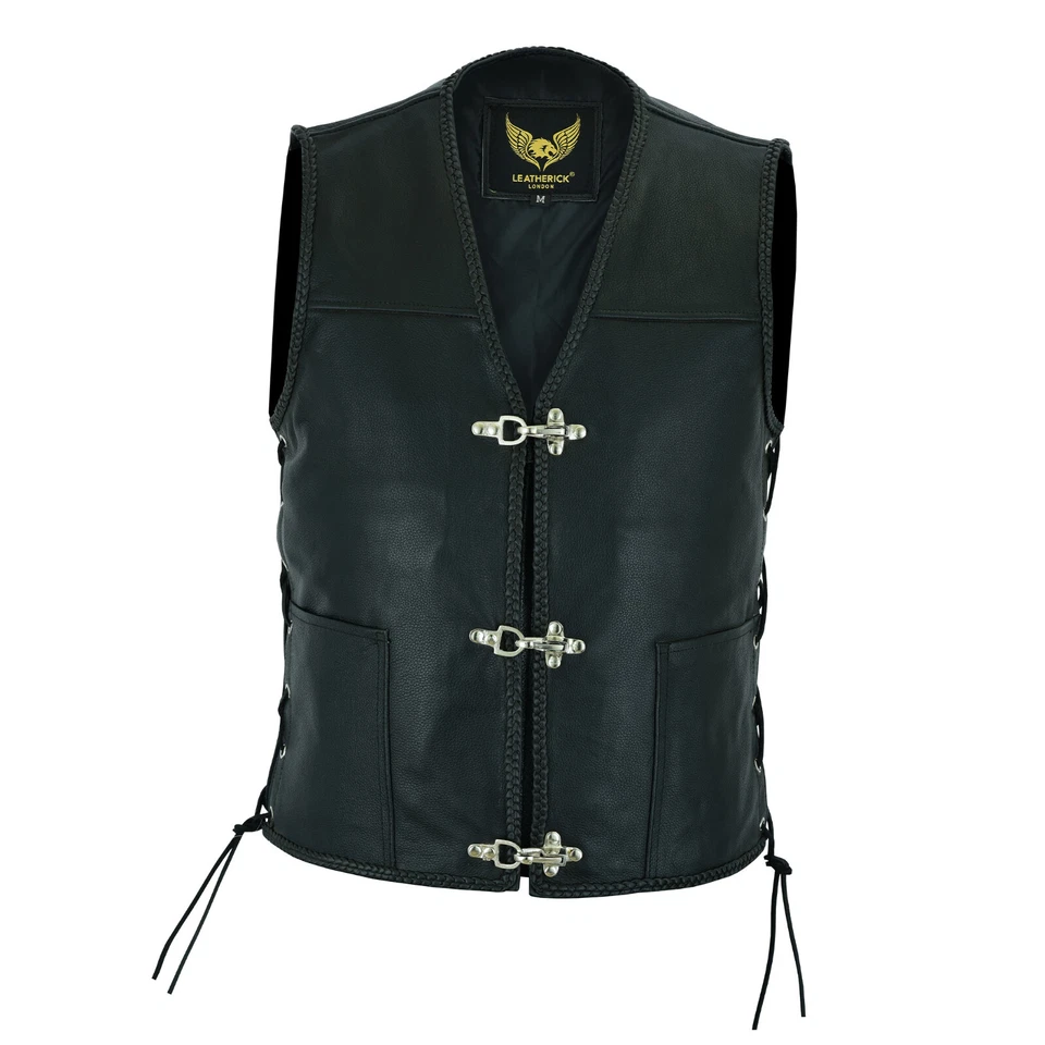 Mens Leather Vest Buckle Motorbike Vest Motorcycle Club Biker Fishhook Waistcoat - image 2 of 4
