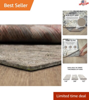 Non-Slip Dual Surface Felt and Rubber Grip Rug Pad - Customizable 2ft 2in x 10ft