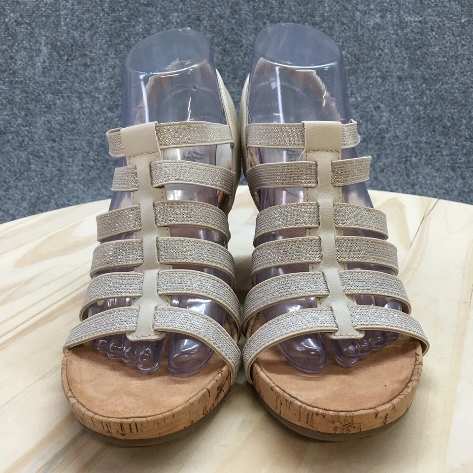 低音泵楔形女式 8.5 米路易莎绑带露趾懒人鞋休闲软木皮革 — 第 4/4 张图片