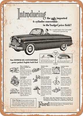 METAL SIGN - 1954 English Zephyr Six Convertible Vintage Ad