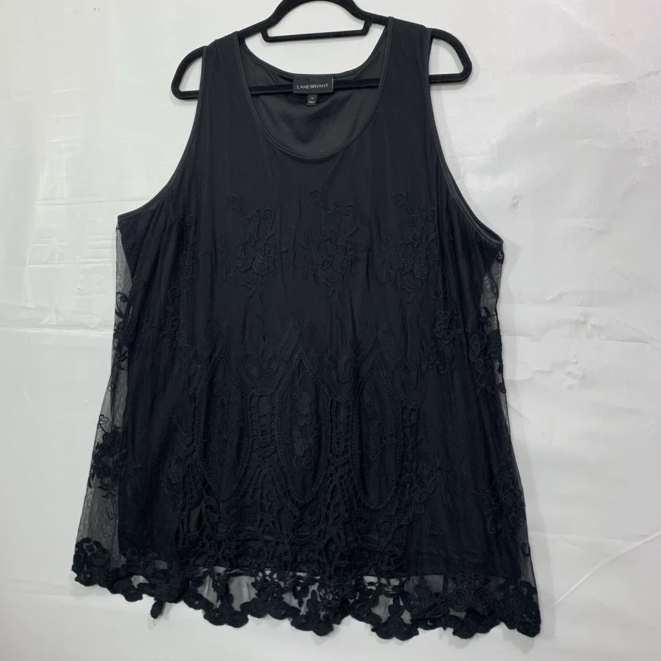 Lane Bryant Woman's Black Sleeveless Lace Overlay Pullover Top Plus Size 24 - Image 2 of 4