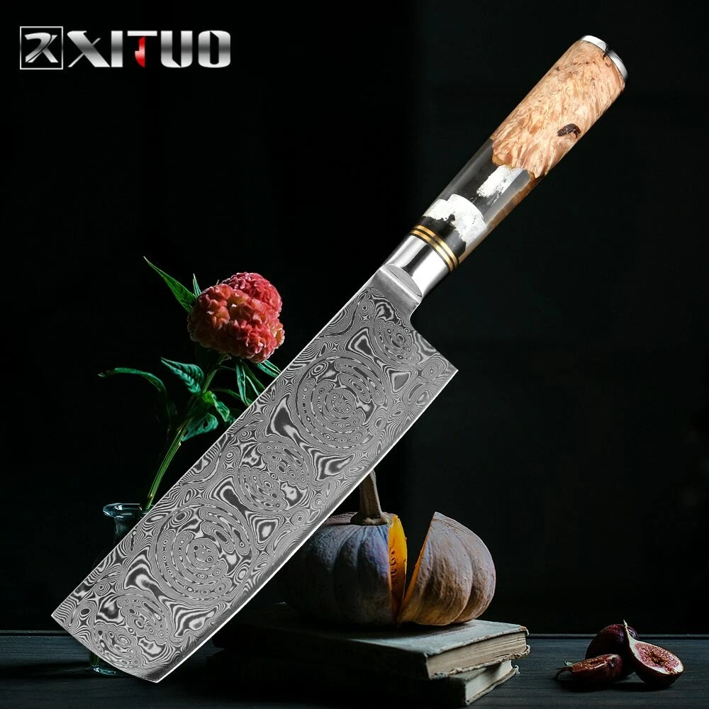 New Arrival Kitchen Chefs Knife Damascus Steel Professional Shiny Silver