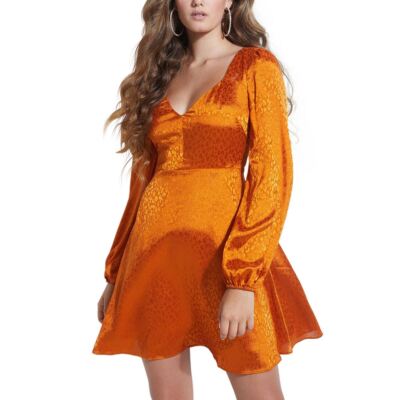 Guess Womens Rebecca Metallic Animal Print Cocktail Dress Orange S