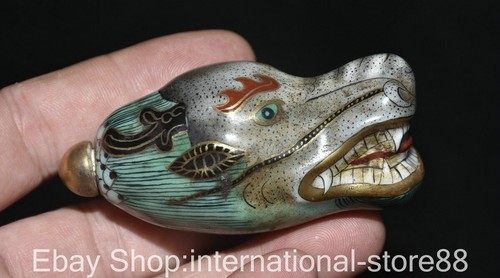 3.2" Old Chinese Enamel Color Porcelain Gilt Dragon Beast Head Snuff Bottle - Picture 7 of 9