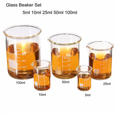 Set De 5 Béchers En Verre Borosilicate Gradués - 100ml, 50ml, 25ml, 10ml, 5ml - Avec Compte-Gouttes