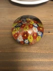 Murano Millefiori Red Yellow Blue Italy Art Glass Paperweight 2" W x 1.5" H Vtg
