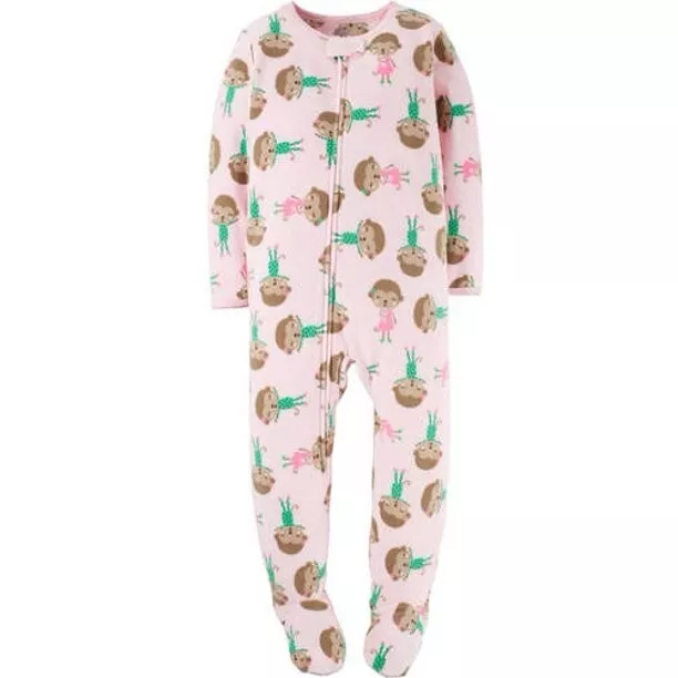 NEW Newborn Baby Girl 1 Piece Blanket Sleeper Pink Monkey Pattern 24 Months 24M