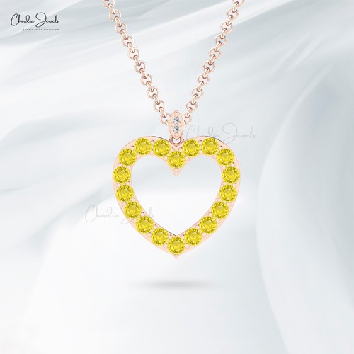 Heart Pendant 14k Solid Gold 3CT Yellow Sapphire & Diamond Necklace Gift for Her - Picture 17 of 22