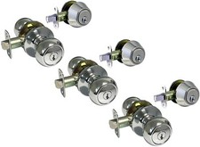 3 Entrance Keyed Entry Polished Chrome Round Knobs Deadbolt Combo Door Locks