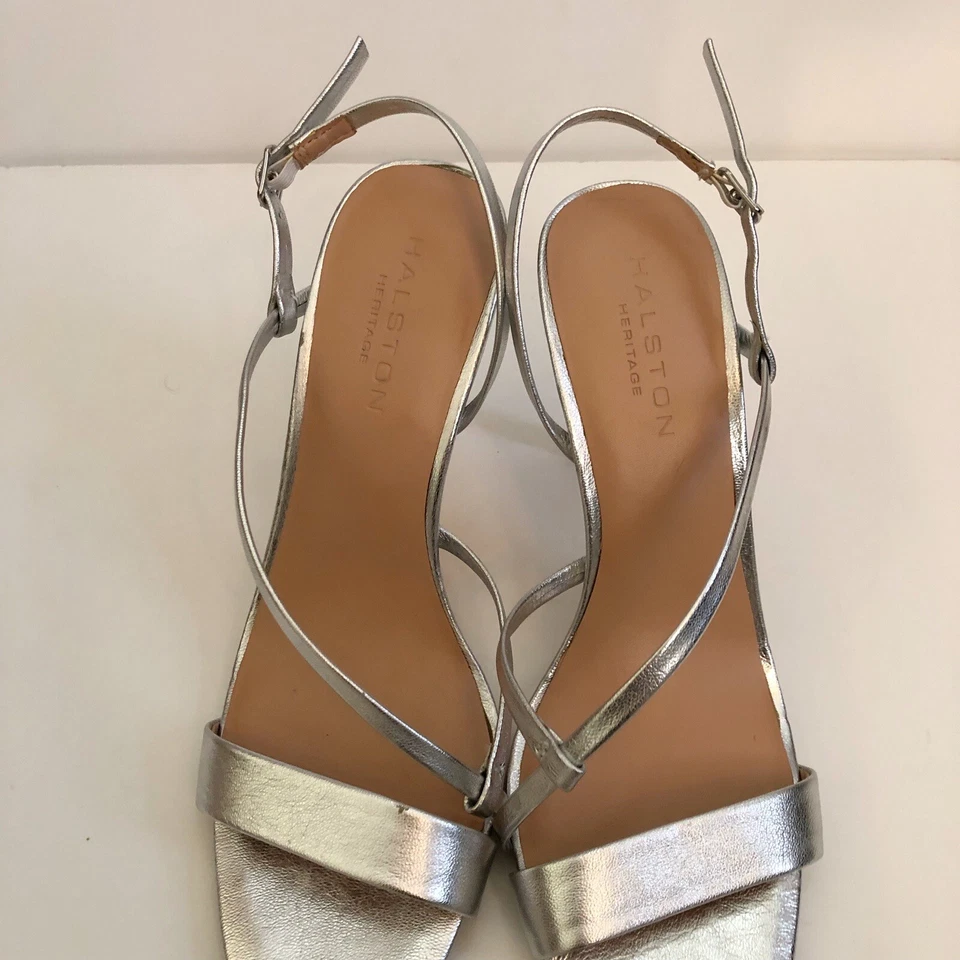 Halston Heritage Womens Isla Heels Stiletto Strappy Silver Square Toe 8M - Image 4 of 4